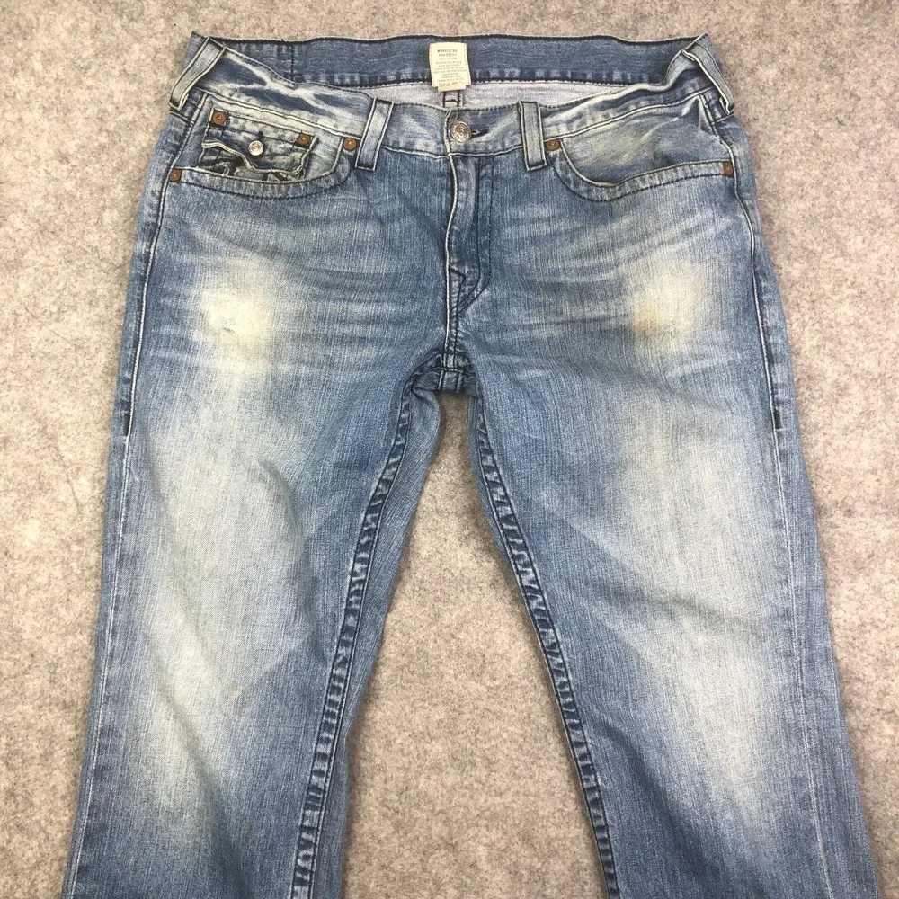 True Religion Jeans Ricky Straight Size 38 Blue Flap Pockets Y2K